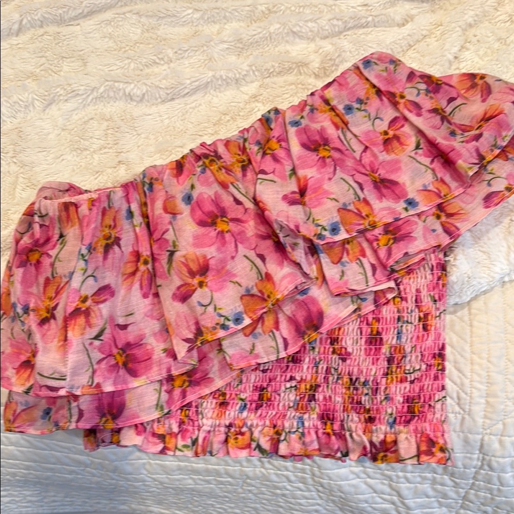 Floral Ruffled Pink Top (off the shoulder)